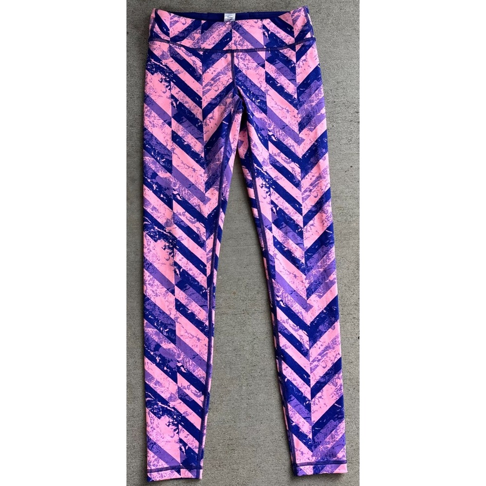 Ivivva by Lululemon Yoga Leggings Girls Pink Purple Chevron Rhythmic Tight 10